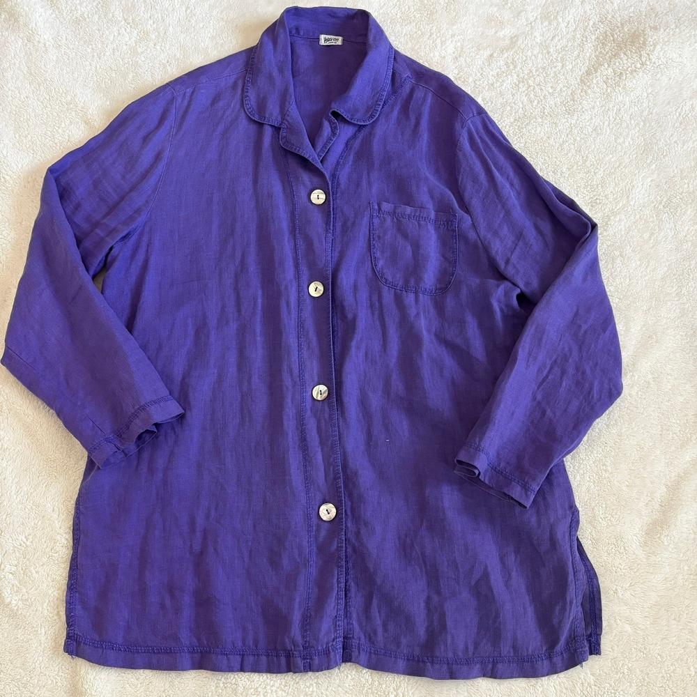 Vintage Heaven Linen‎ Button Up Lightweight Jacket Top Women's L Purple